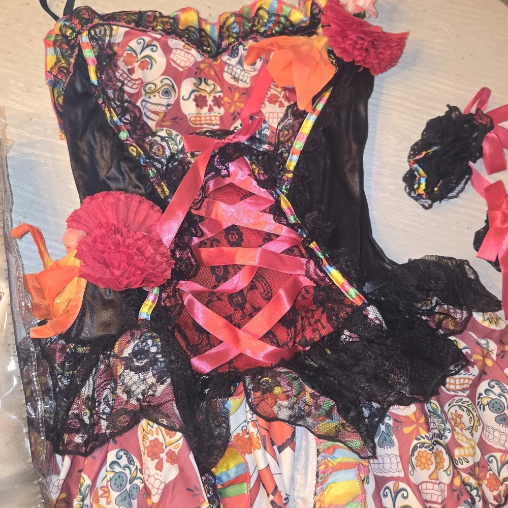 Colorful Day of the Dead Womens S Costume Spirit New - Picture 3 of 6